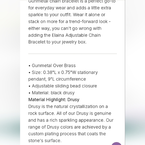 Kendra Scott Elaina Gunmetal Adjustable Chain Bracelet in Black Drusy - Picture 2 of 5